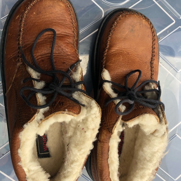 WOOLRICH Brown Leather Wool Faux Fur Slippers - Picture 9 of 12